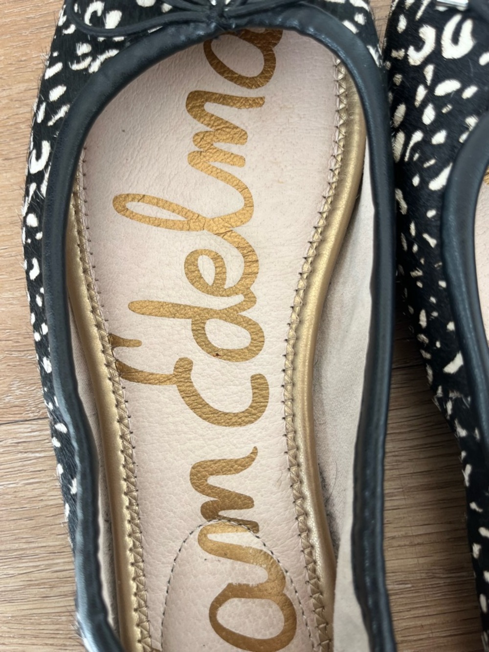 Sam Edelman Felicia Ballet Flats Black White Animal Print Calf Hair Leather, 7 - Picture 6 of 7